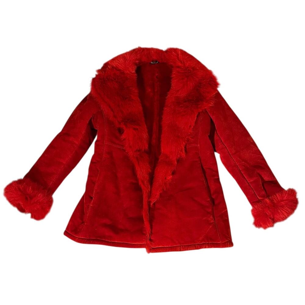 J. Percy Marvin Richards Womens Red Faux Fur Leather Jacket Size Medium